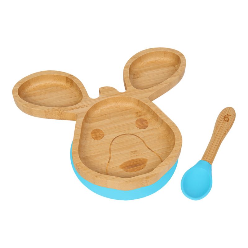 beaubaby® Kangaroo Bamboo Suction Plate & Spoon, Baby Weaning Set
