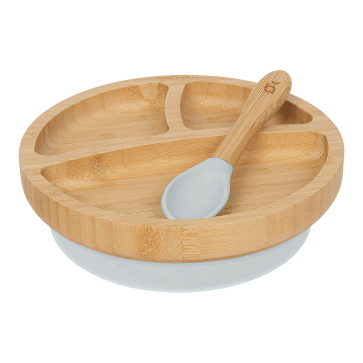 beaubaby® 100% Natural Bamboo Suction Plate & Spoon, Classic Baby Weaning Set