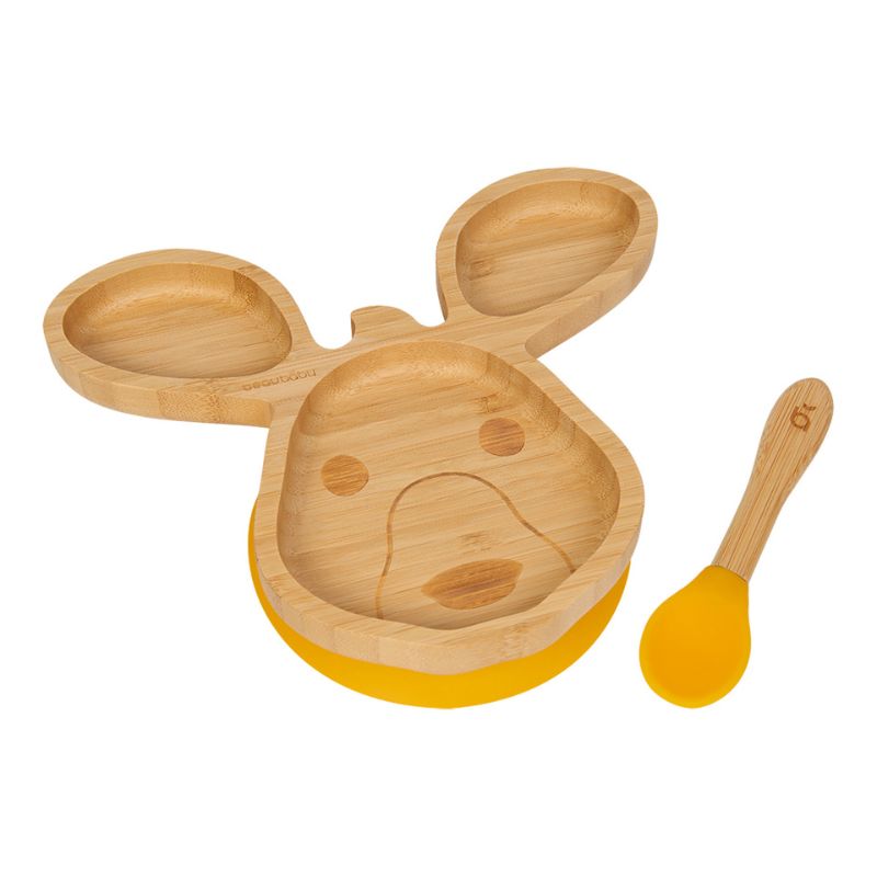 beaubaby® Kangaroo Bamboo Suction Plate & Spoon, Baby Weaning Set