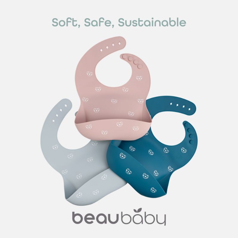 beaubaby® 2 x Koala Print Baby & Toddler Silicone Bibs