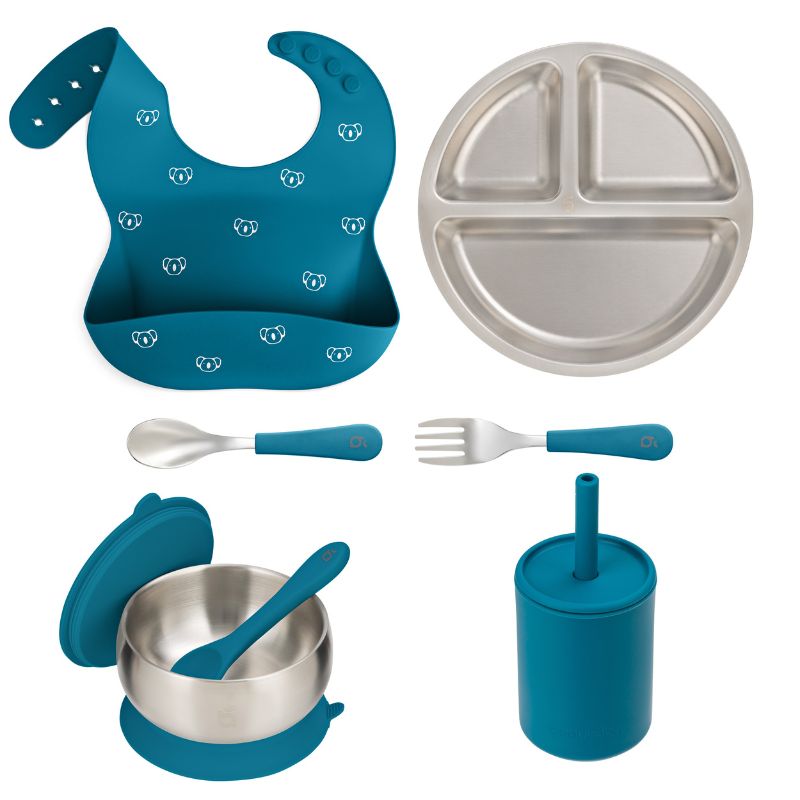 beaubaby® Supreme Bundle - 18/8 Stainless Steel Bowl, Plate, Cutlery + Silicone Cup & Bib