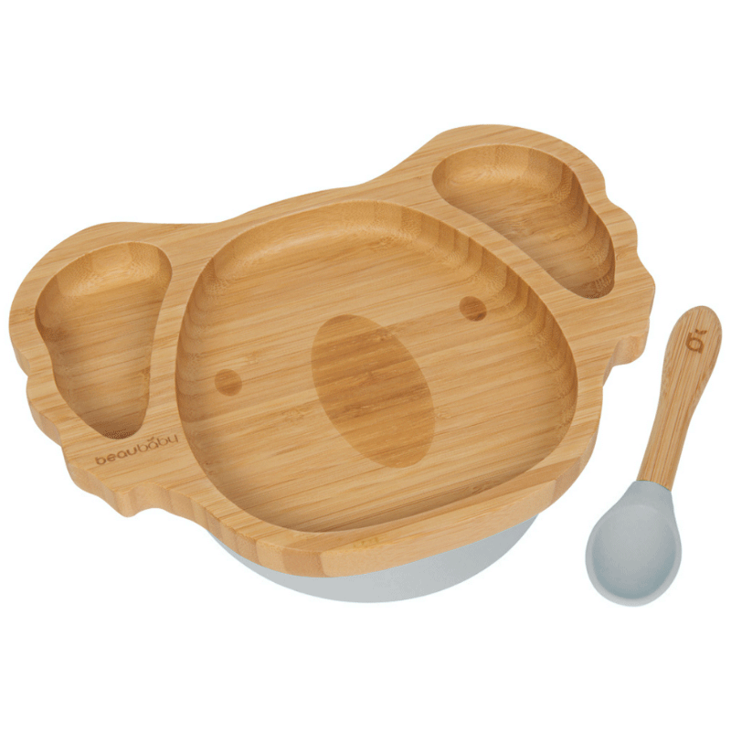 beaubaby® Koala Bamboo Suction Plate & Spoon, Baby Weaning Set